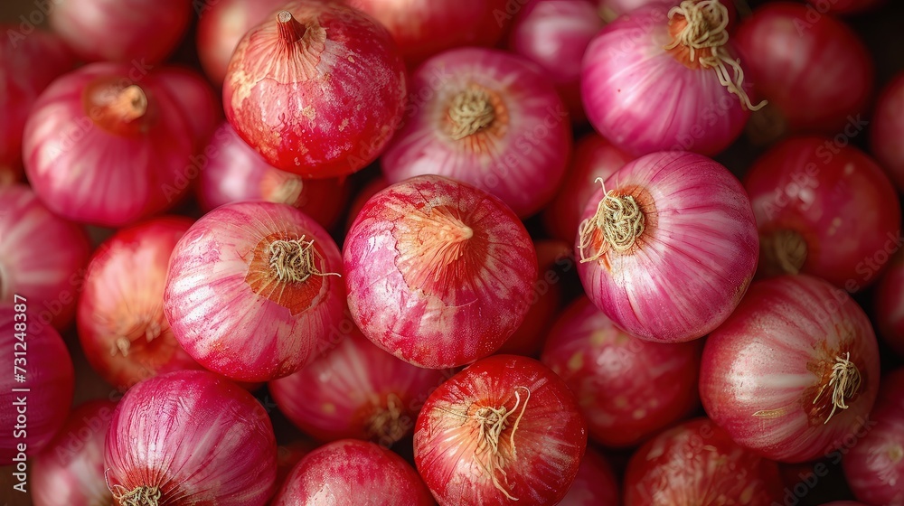 Pile of fresh red onion or shallot. Close up view. Pile of fresh red onion or shallot. Close up view.