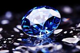 Close-up shot of dazzling diamond against dark blue background, showcasing brilliance and allure