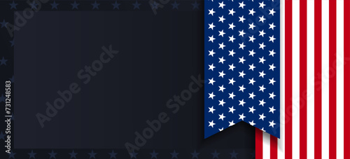 United States american patriotic papercut banner, background, web, card, poster, cover, label, flyer, layout. Flag USA  garland  lights. Media print for presentation, information, election meeting 
