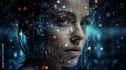 An image of woman robots, copy space, in form of women face a machine learning, big data, artificial intelligence, modern technology, AI robot creation