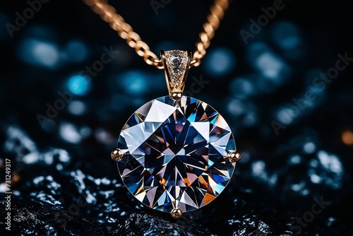 Close-up of sparkling diamond pendant on delicate gold chain, radiant and elegant fine jewelry