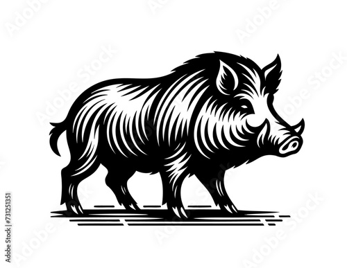 Monochrome vintage wild boar emblem. Isolated vector illustration