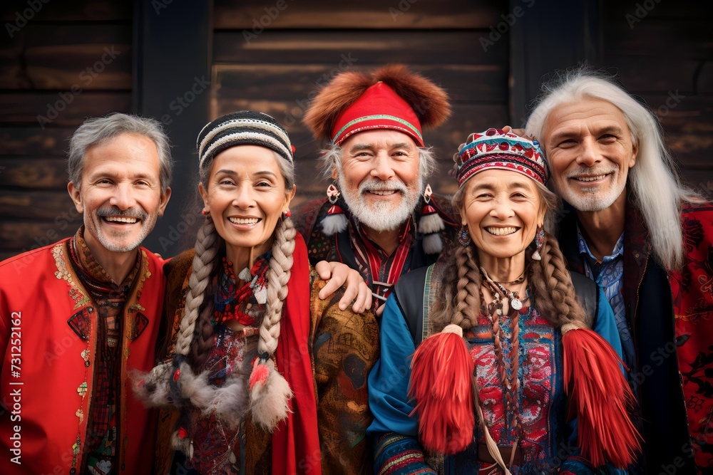 old people group is diverse in culture with charming traditional clothing from various countries - obrazy, fototapety, plakaty 