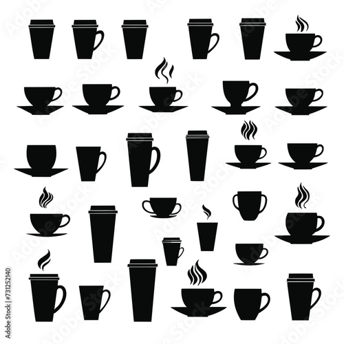 Wallpaper Mural Silhouette illustrations of various coffee cups and mugs with steaming hot beverages. Torontodigital.ca