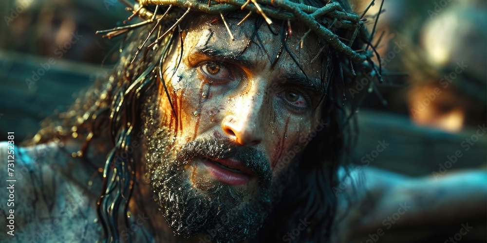 Man With Crown of Thorns. Generative AI.