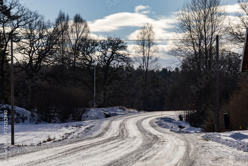 Dalaro, Sweden An icy road in winter.
