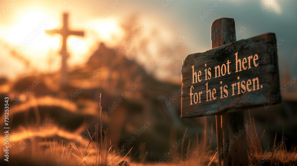 Fototapeta premium the resurrection of jesus, he is not here for he is risen, christian motive, easter