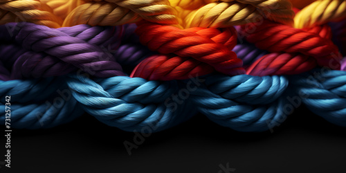 colorful rope on a black background, Multiple ropes symbolize cooperation and collaboration