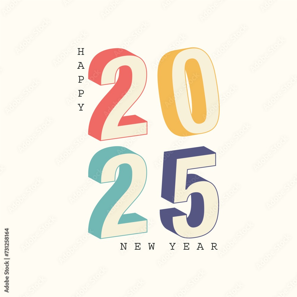 Happy New Year 2025 background with 3D numbers. Vector illustration