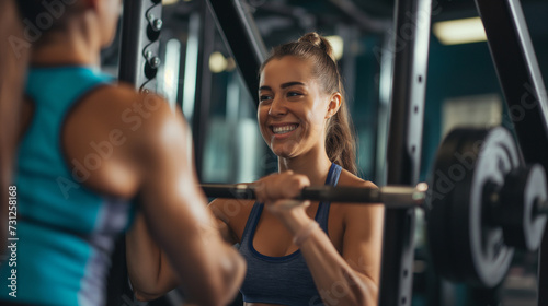 Uma mulher treinando com o instrutor na academia 