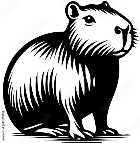 Capybara vector illustration in black and white, rodent animal logo design 