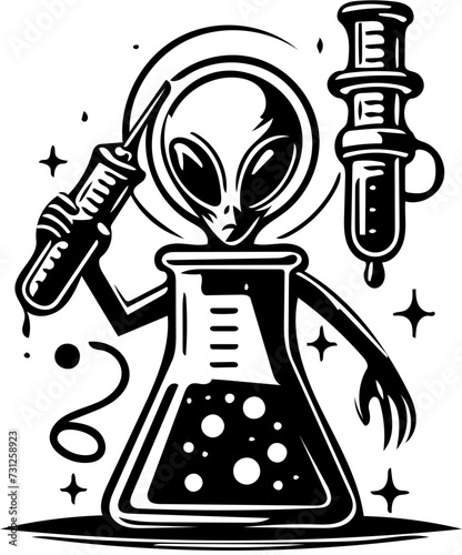 vector illustration of an alien isolated on white background, extraterrestrial creature doodle