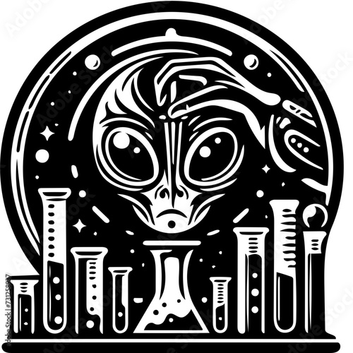 vector illustration of an alien isolated on white background, extraterrestrial creature doodle