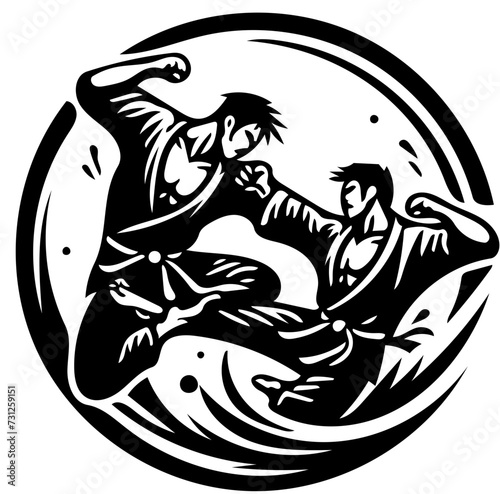 Two martial artists fighting each other, vector illustration of kung fu fighters