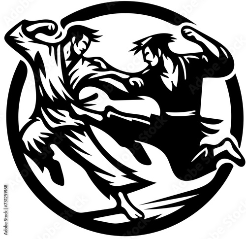 Two martial artists fighting each other, vector illustration of kung fu fighters