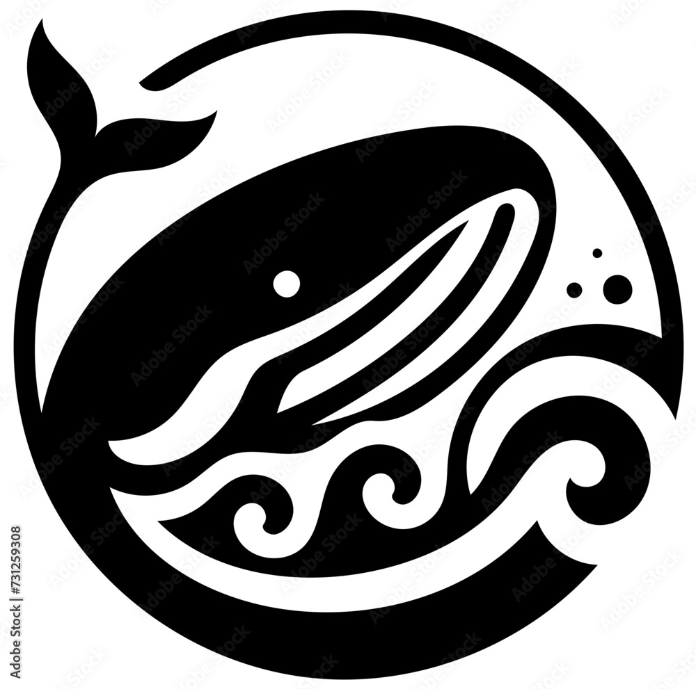 Black and white vector logo illustration of a big fat whale isolated on white background Black and white vector logo illustration of a big fat whale isolated on white background