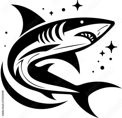 Black and white vector logo illustration of a deadly shark isolated on white background 