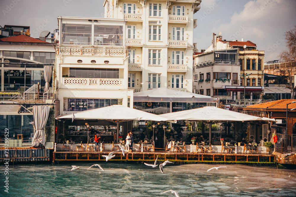 Fototapeta premium Waterfront cafe or restaurant in Istanbul, Turkey.