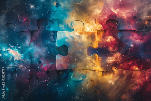 Puzzle piece galaxy  cosmic puzzle elements  representing neurodiversity  vibrant and cosmic hues.