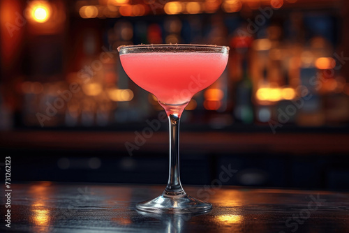 Pink cocktail on martini glass