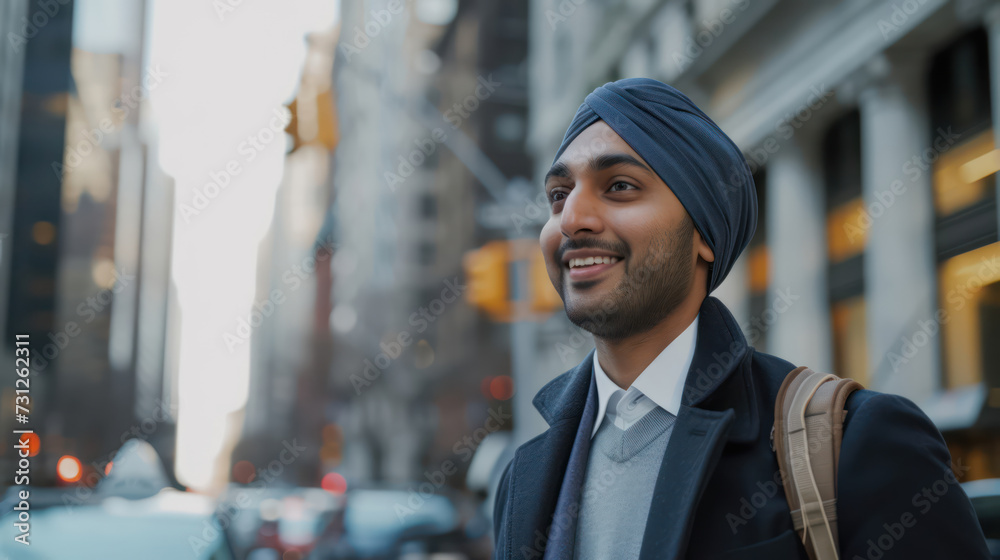 Side way Indian businessman headband in Manhattan using smartphone Side way Indian businessman headband in Manhattan using smartphone
