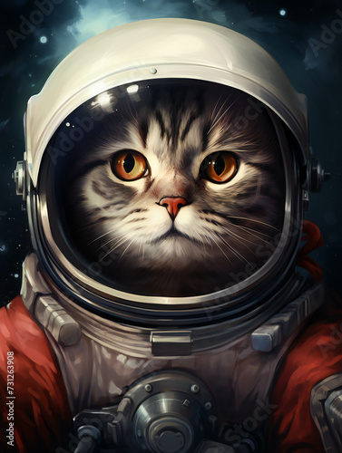 Funny European shorthair Cat Astronaut Portrait. Generative AI.