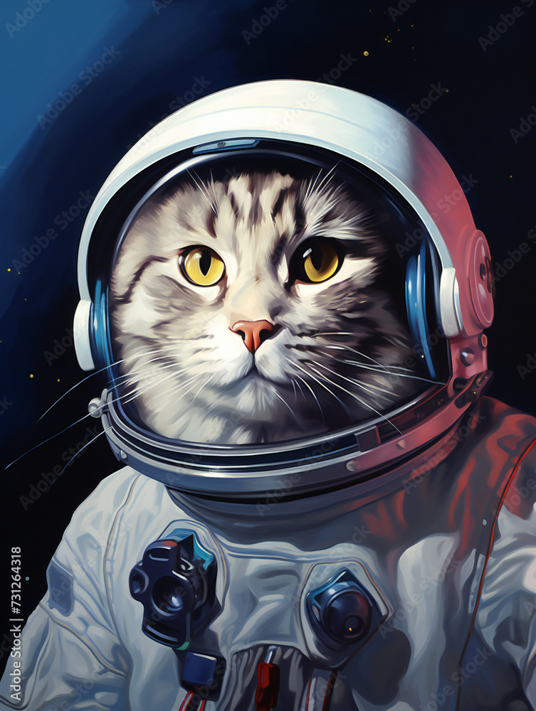 Funny Kurilian bobtail Cat Astronaut Portrait. Generative AI. Funny Kurilian bobtail Cat Astronaut Portrait. Generative AI.