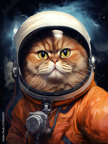 Funny Persian Cat Astronaut Portrait. Generative AI.