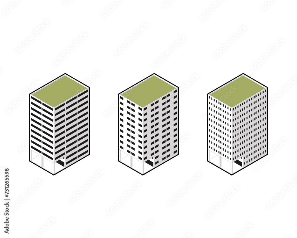 isometric tower building city skyscraper town apartment estate cityscape vector. isometric set architecture illustration urban design office modern construction business street. isometric building.
