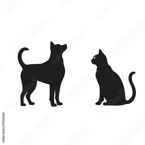 Dog and cat black pet silhouette vector illustration