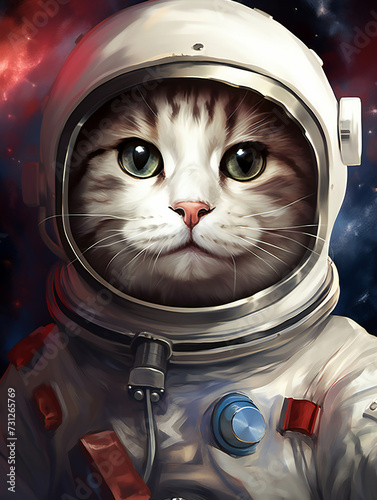 Funny American curl Cat Astronaut Portrait. Generative AI.