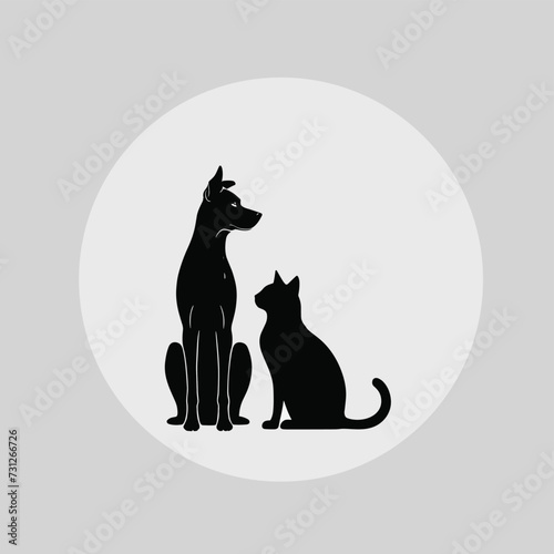 Dog and cat black pet silhouette vector illustration