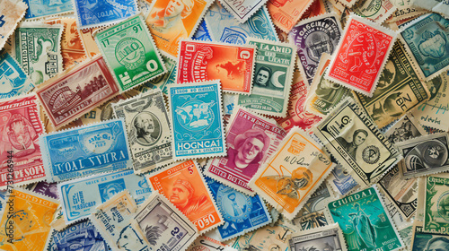 A captivating seamless pattern showcasing a beautiful collection of vintage postage stamps from around the world, offering a nostalgic and wanderlust-inducing glimpse into the spirit of trav