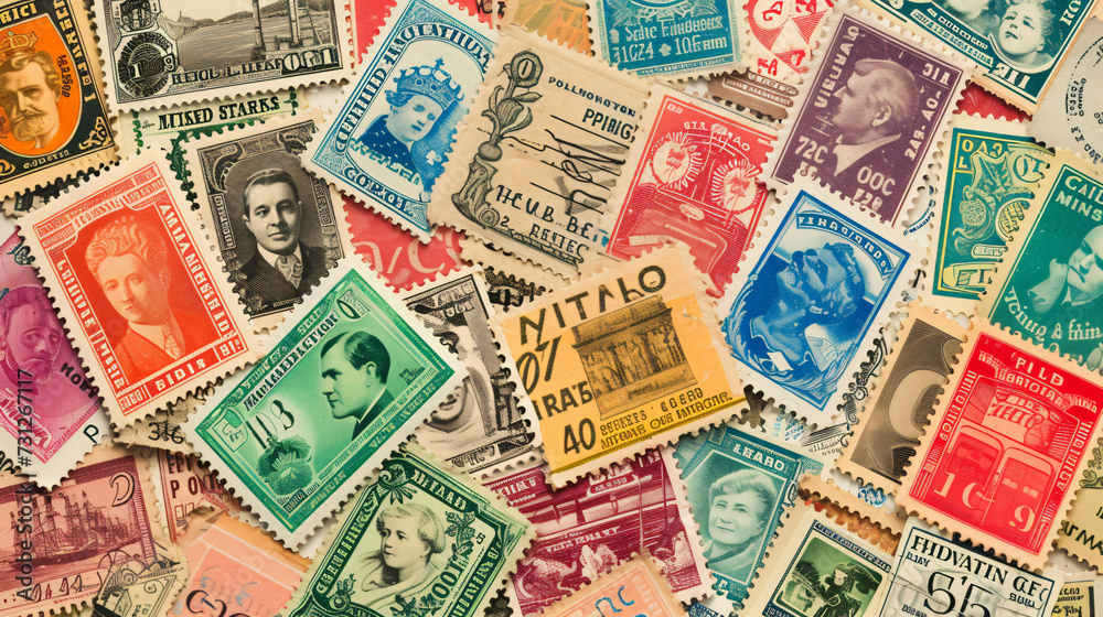 A captivating seamless pattern showcasing a beautiful collection of vintage postage stamps from around the world, offering a nostalgic and wanderlust-inducing glimpse into the spirit of trav