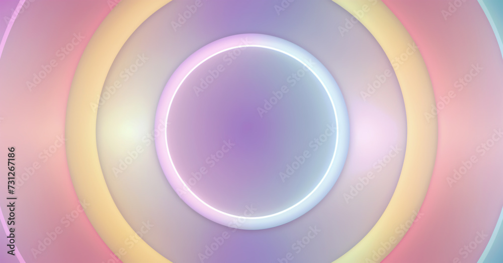 Obraz premium A series of concentric circles in pastel rainbow colors. Abstract background, wallpaper, backdrop.