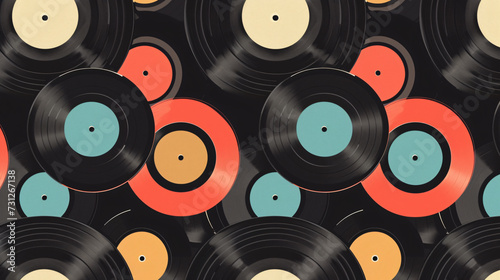 Iconic vintage vinyl records seamlessly patterned, transporting you back to the golden era of music, where the warm analog sound resonates with timeless nostalgia.