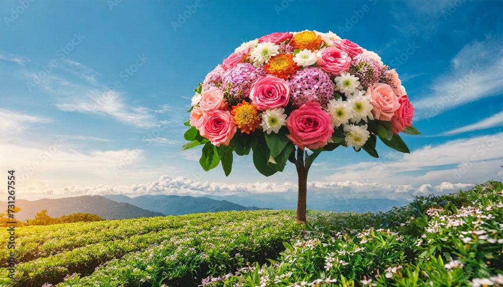 human brain tree with flowers self care and mental health concept positive thinking creative mind