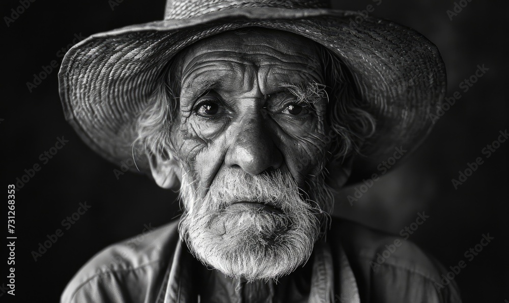Black and white portrait of an old charismatic man with wrinkles Black and white portrait of an old charismatic man with wrinkles