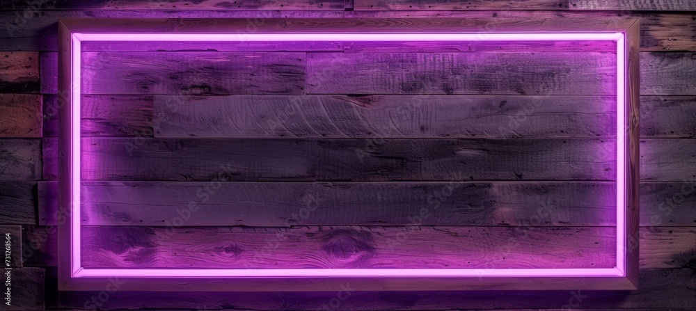 purple neon light in a wooden frame picture wall Generative AI purple neon light in a wooden frame picture wall Generative AI