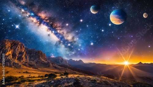 awe inspiring celestial scene where a myriad of stars and planets illuminate the vast