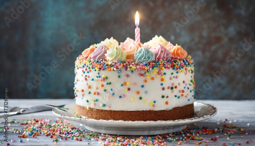 birthday cake decorated with colorful sprinkles in elegant style