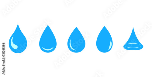 Vector blue water drop icon set. Flat droplet logo shapes collection photo