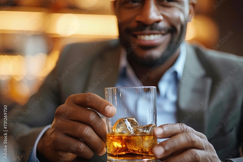 A stylish man enjoys a refreshing drink on a hot summer day, holding a glass of ice and an alcoholic beverage as he savors the taste in his pint glass A stylish man enjoys a refreshing drink on a hot summer day, holding a glass of ice and an alcoholic beverage as he savors the taste in his pint glass