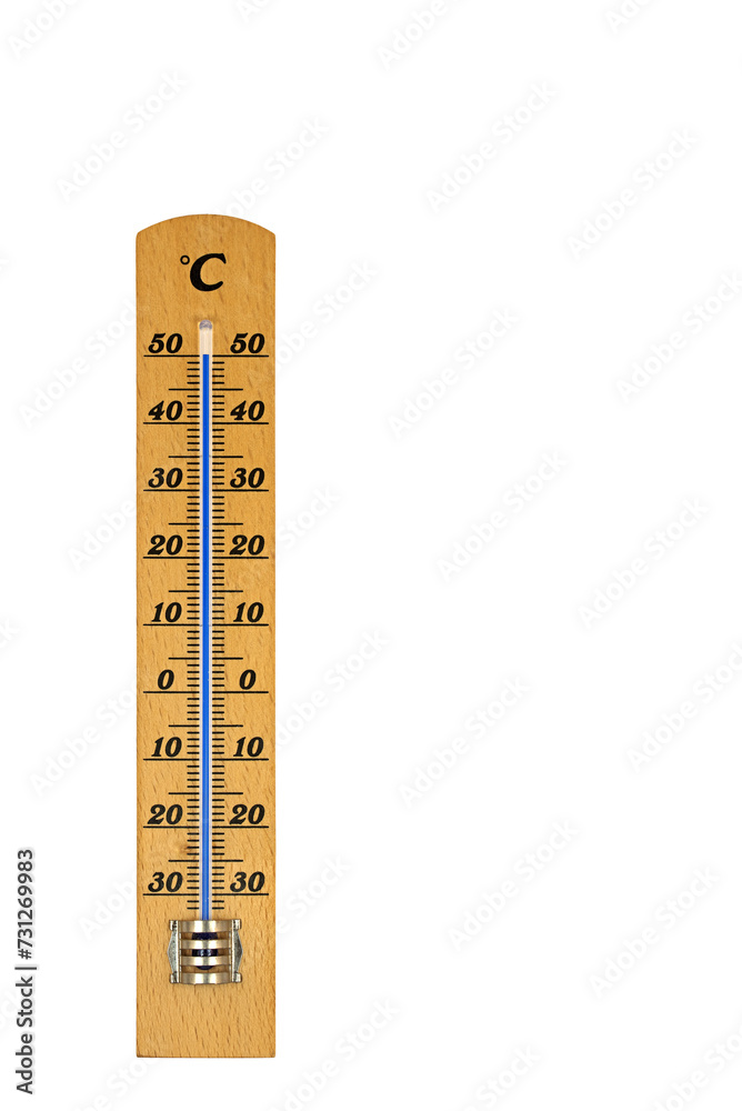 Zimmerthermometer vor weißem Hintergrund, 50 Grad Zimmerthermometer vor weißem Hintergrund, 50 Grad