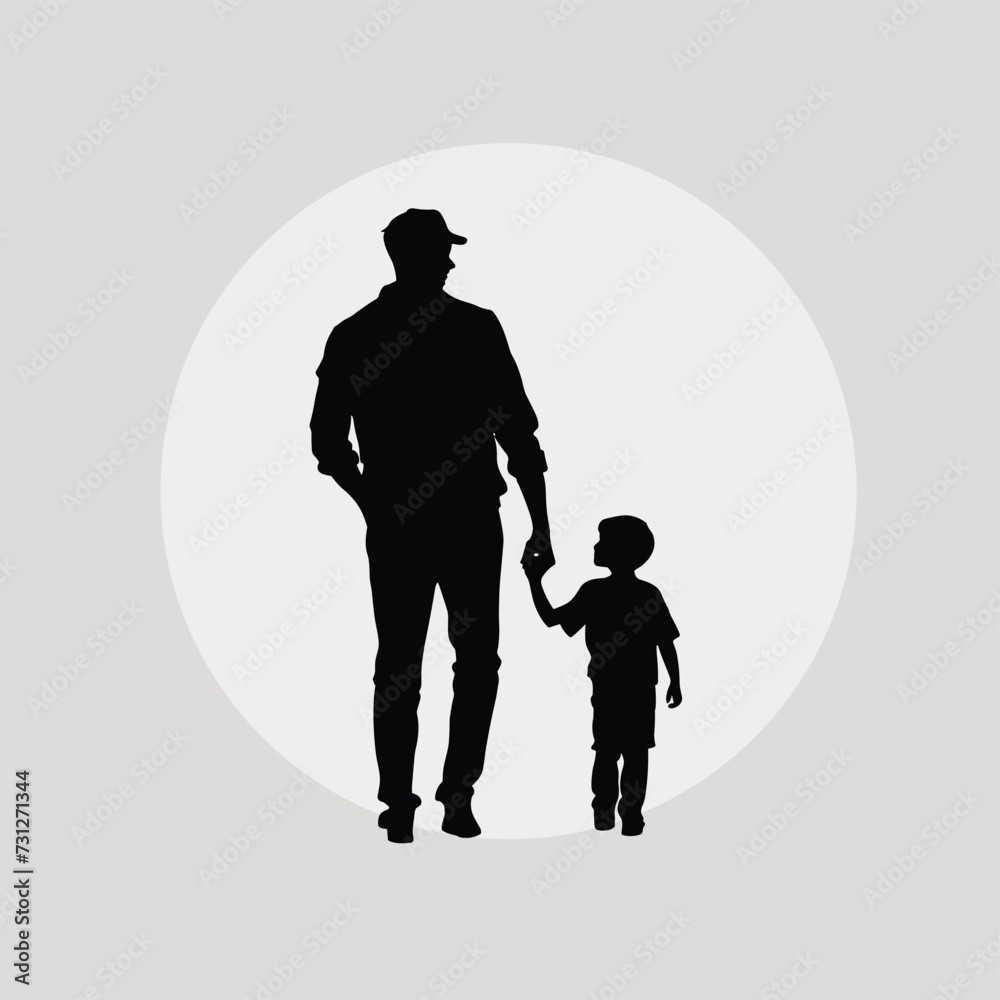 Father and son holding hands and walking, family vector illustration Father and son holding hands and walking, family vector illustration