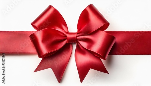 a large red ribbon bow in the centre of a straight piece of ribbon to be used as a birthday or christmas banner border isolated against a transparent background