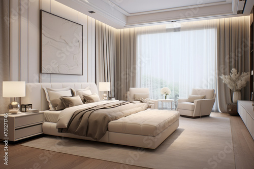Bedroom interior. beige tones design.
