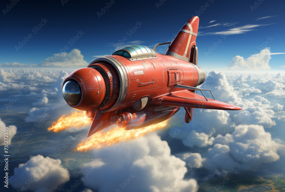 red rocket flying with smoke showing. red rocket flying with smoke showing.