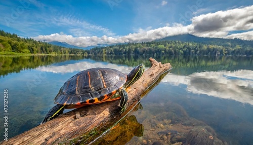 issaquah washington usa western painted turtle sunning on a log in lake sammamish state park photo