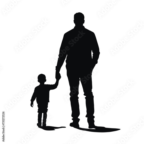 Silhouette of an adult male holding a child's hand, symbolizing guidance and companionship against a simple white background.